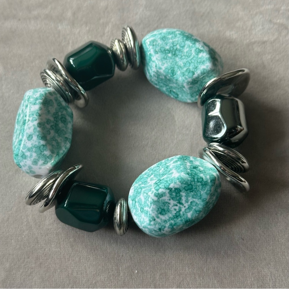 Green and Silver Super Chunky Beaded Bracelet